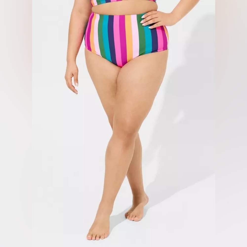 NWT High Waist Smooth Swim Bottom in Colorful Stripe, Size 1